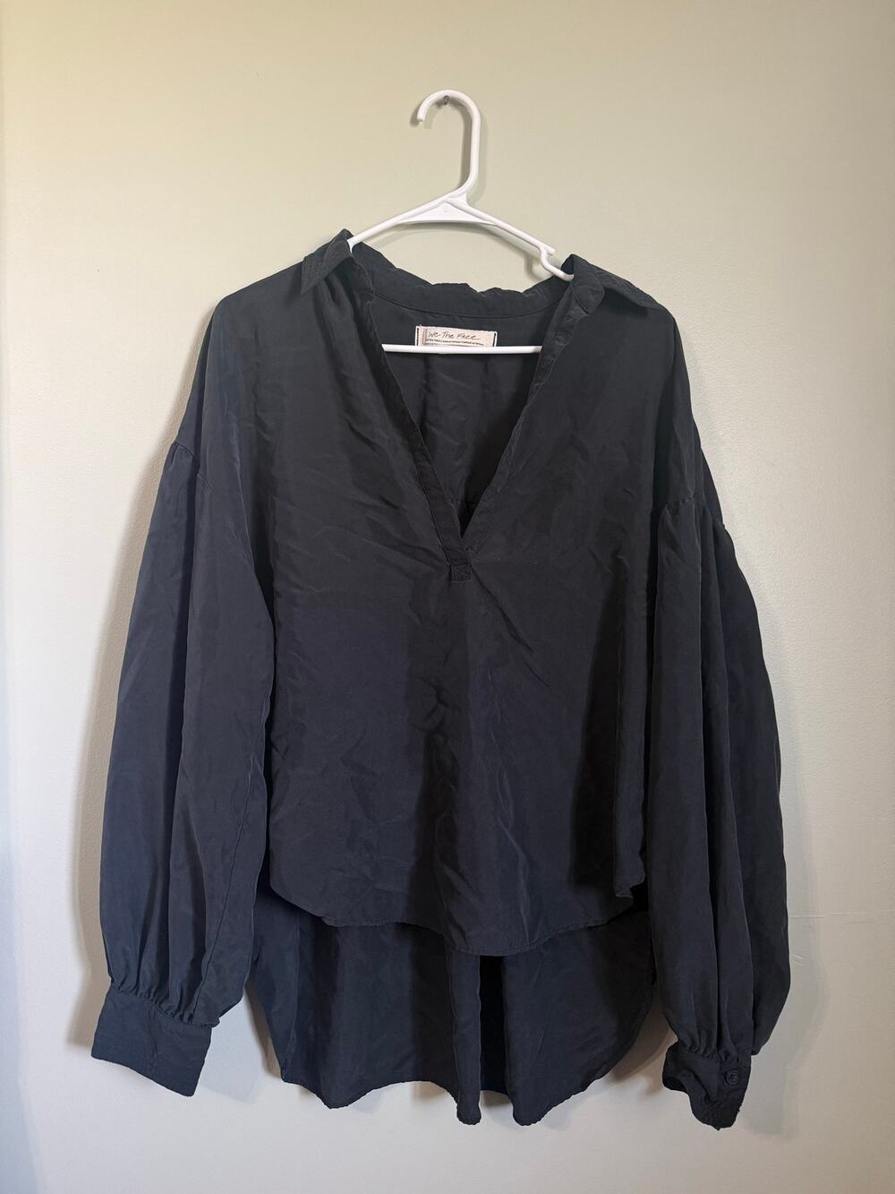 Free People "We The Free" Oversized High-Low Popover Tunic Blouse Charcoal - XS